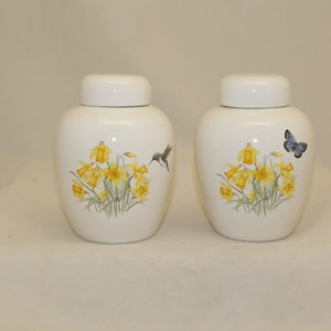 Daffodils with butterfly urn, Baby, keepsake, sharing or small pet ashes urn, Art Pottery