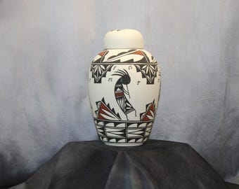 Handmade Flute Player Cremation Urn: Native American Pottery
