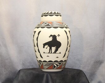 Native American End of the Trail Cremation Urn, Traditional Pottery Jar