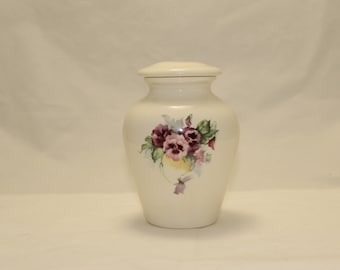 Handmade Pansy Ceramic Cremation Urn with Lid, Keepsake Jar