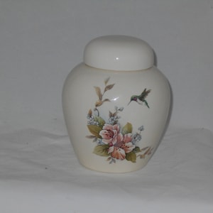 Pink Flower and Hummingbird Cremation Urn, Ceramic jar with lid for sharing ashes, a child or pet