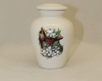Cardinal & Dogwood Cremation Urn: Handmade Ceramic Keepsake (57 Cubic Inches)