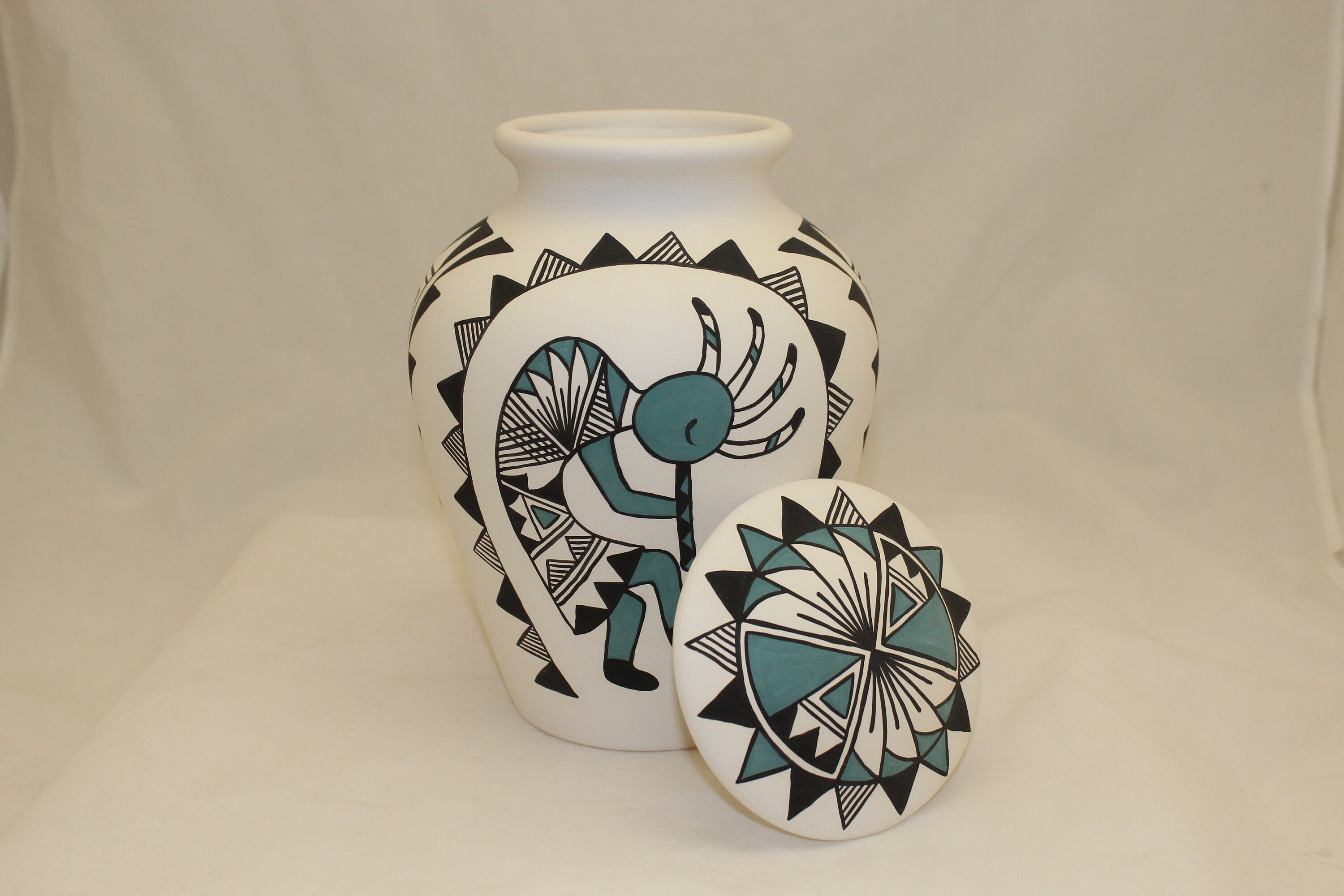 Native American Ceramic Adult Cremation Urn, Hand Painted Large Jar