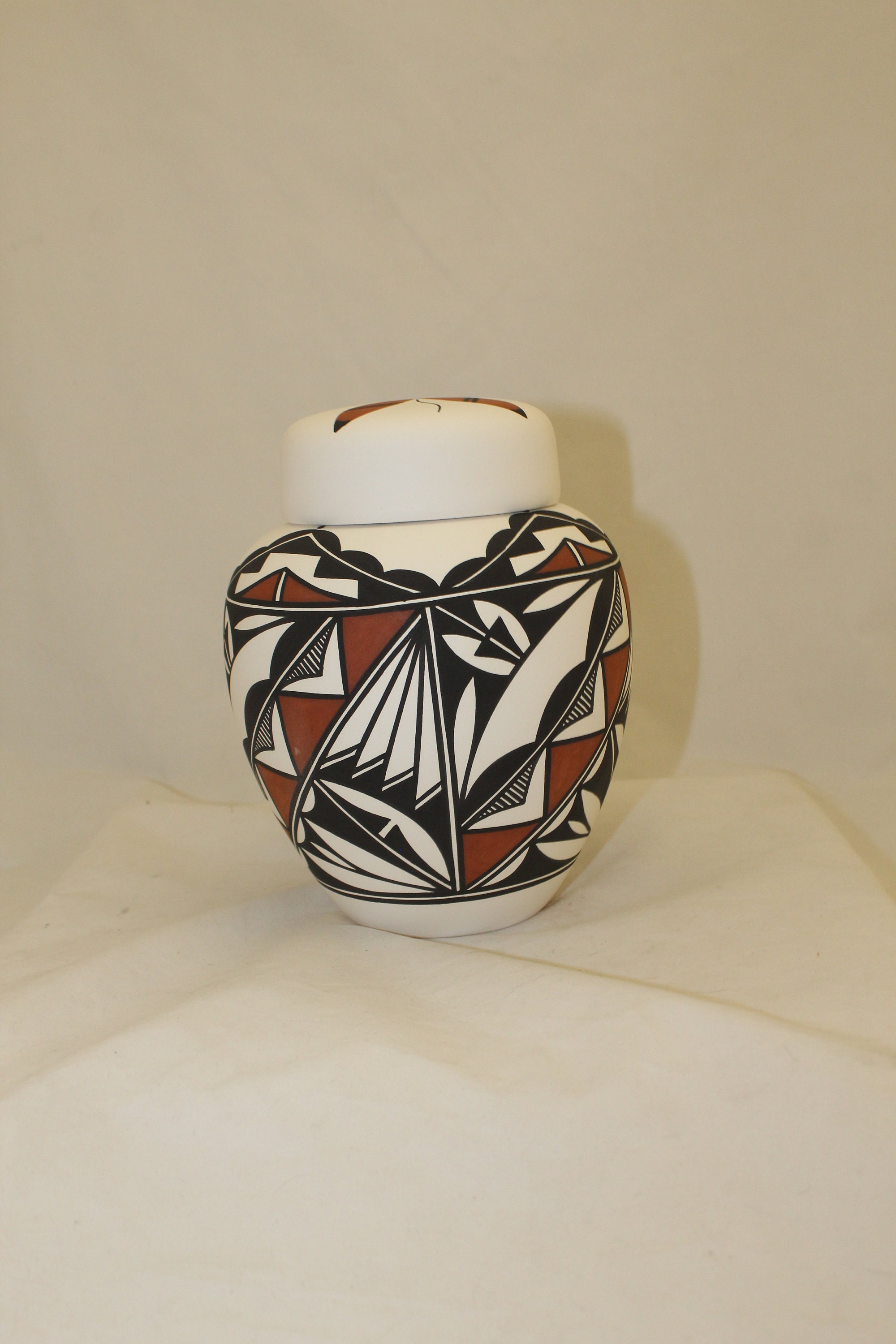 Native American Hand Painted Ceramic Jar with Lid, Adult Cremation Urn