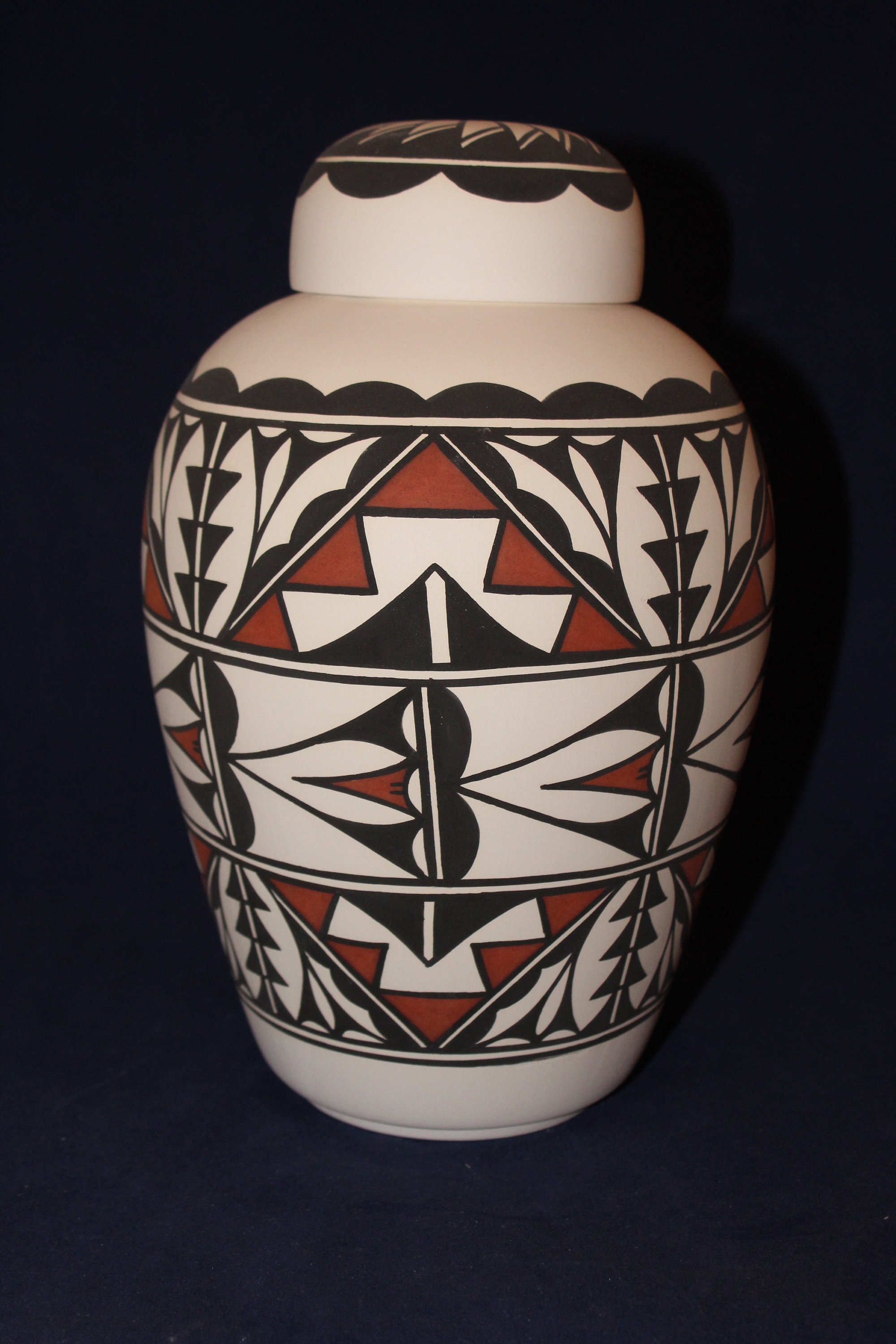 Native American Urn Ceramic Jar with Lid, Adult Cremation Urn for Human