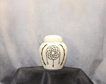 Dream Catcher Native American Hand Painted Ceramic Cremation Urn for Ashes,