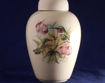 Hummingbird Lily Cremation Urn: Handmade Ceramic Jar for Ashes