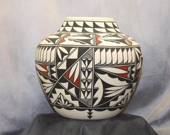 Hand Painted Native American Cremation Urn, Extra Large Ceramic Art Pottery