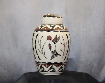 Hummingbird design Native American Adult Cremation Urn, Hand Painted art pottery