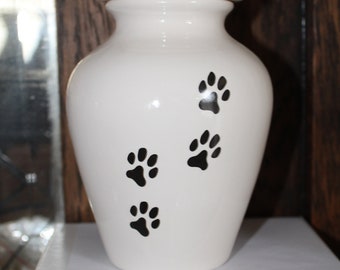 Handmade Small Pet Cremation Urn, Dog Paw Design