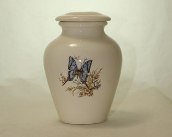 Blue Butterfly Ceramic Cremation Urn: Handmade Keepsake Jar