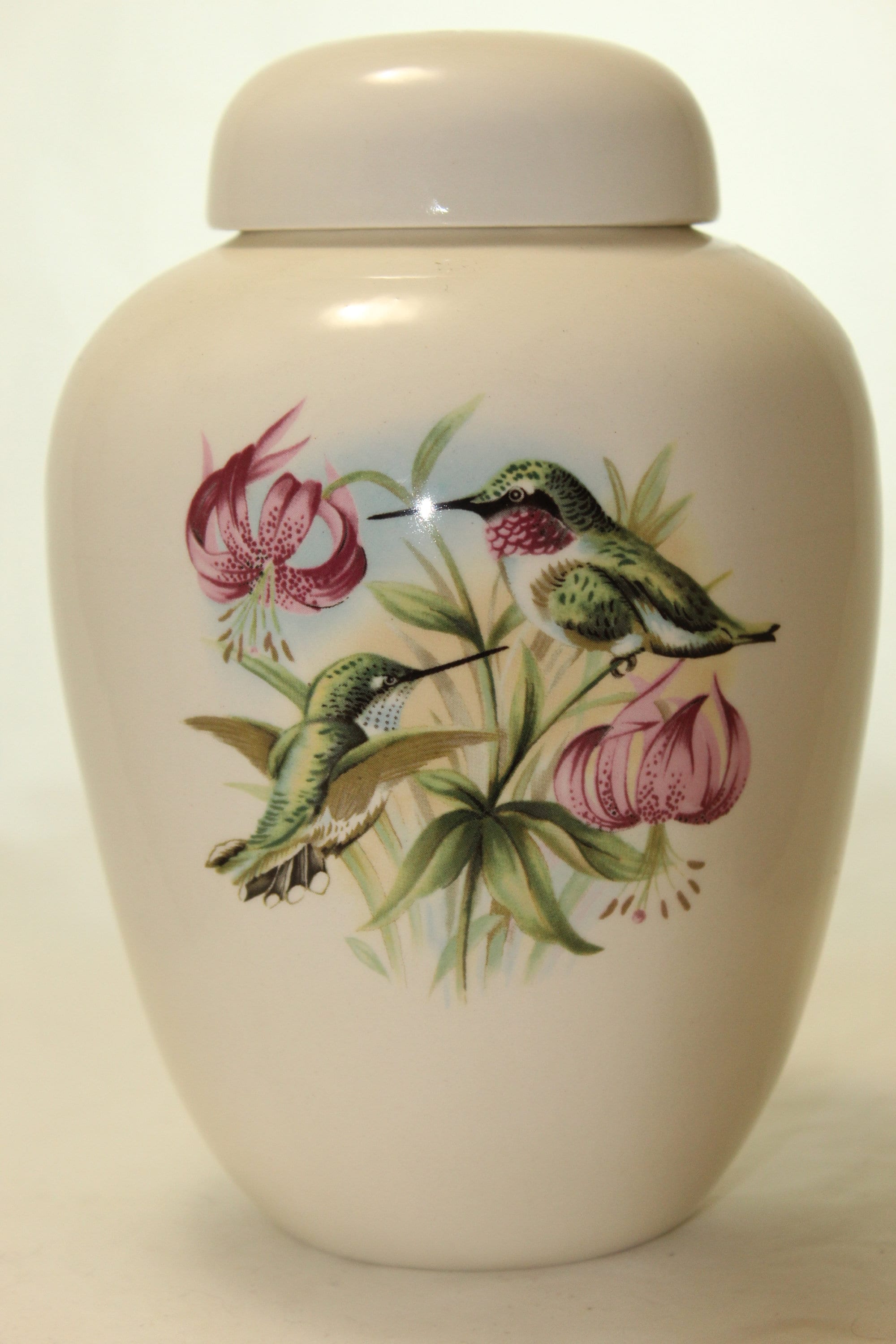 Hummingbird Ceramic Jar with Lid Cremation Urn, Medium Keepsake Child