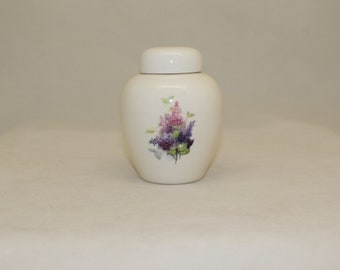 Lilacs Tiny Cremation Urn for Baby or Infant, Cat or Small Pet Urn, Small Jar with Lid, art pottery, handmade