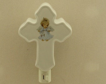 Angel Memorial Cross Shaped Night Light, Infant Remembrance Gift, Nursery Light, Christening Gift, Baby Shower Gift
