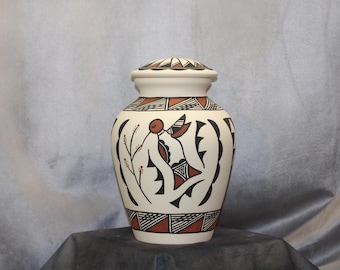 Hand Painted Hummingbird Cremation Urn, Native American Art Pottery, Large Terra Cotta Jar