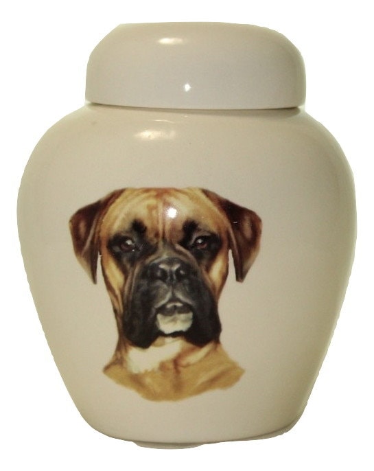 Boxer Cremation Urn Ceramic Jar with Lid Pet or Dog Small Urn