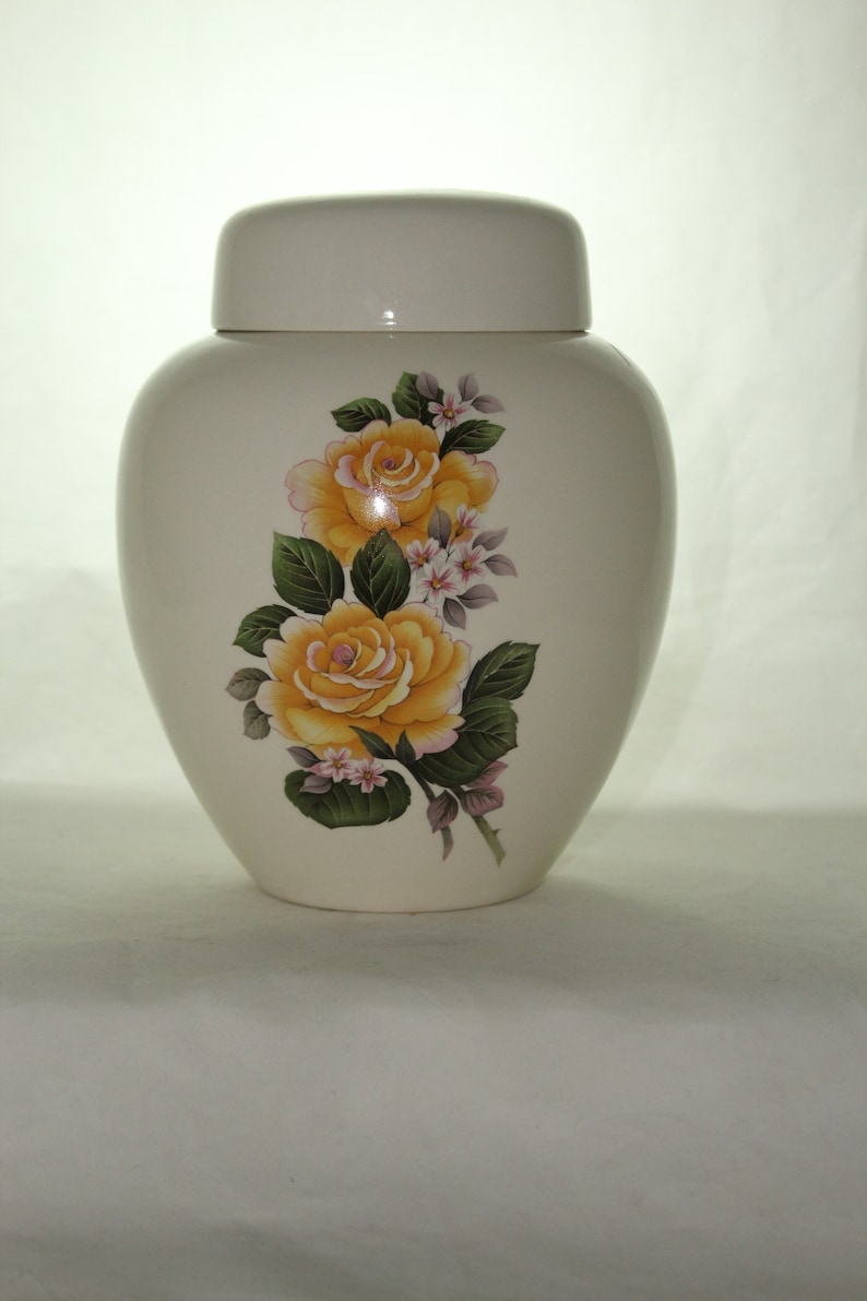 Yellow Roses Adult Cremation Urn Large Ceramic Jar With Lid Etsy