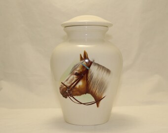 Cremation Urn with Horse Ceramic Jar with Lid, Adult Urn for Ashes, Large Urn, large jar, art pottery, handmade