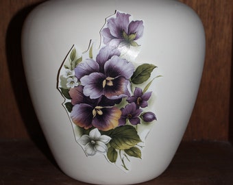 Pansy on Adult Cremation Urn for Human Ashes, Extra Large Jar with Lid, Large Funeral Urn, Handmade Urn   With added Hummingbird