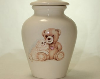 Teddy Bear Kitten Cremation Urn, Handmade Ceramic Pet Memorial