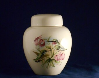 Hummingbird Lily Cremation Urn, Large Ceramic Ginger Jar