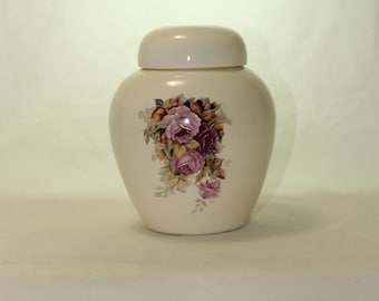 Purple Roses Cremation Urn, Handmade Ceramic Keepsake Jar