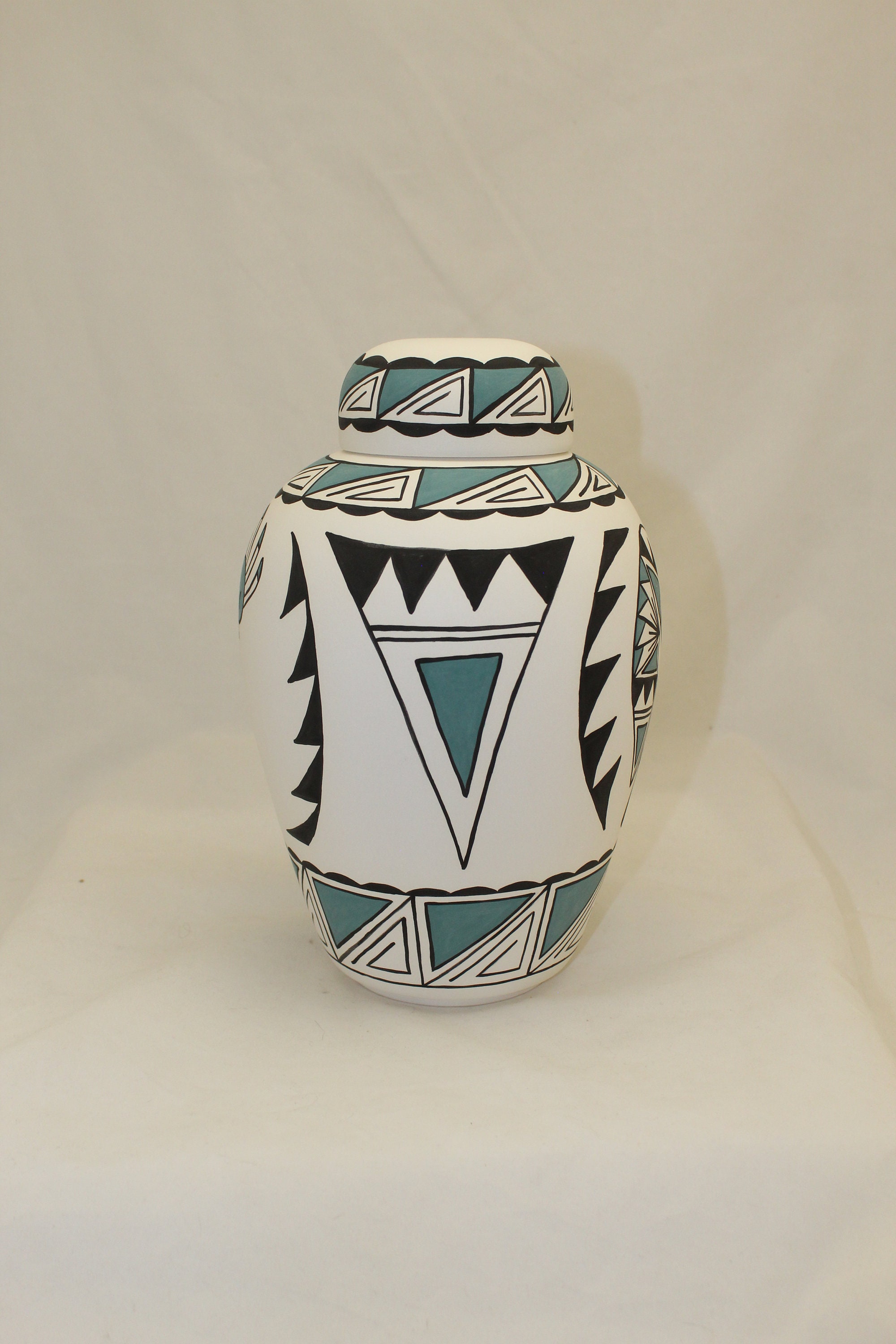 Native American Kokopelli Urn Ceramic Jar with Lid, Adult Cremation Urn