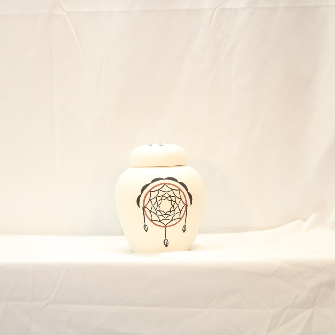Native American Hand Painted Ceramic Cremation Urn for Ashes, Dream