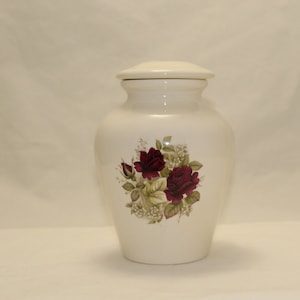 Roses on Ceramic Jar with Lid Keepsake Cremation Urn Small urn, Small jar, art pottery, handmade