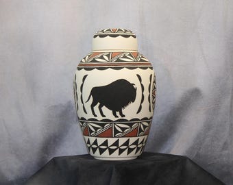 Buffalo Cremation Urn: Native American Art Pottery Jar for Ashes