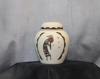 Flute Player Native American hand painted ceramic cremation urn for ashes
