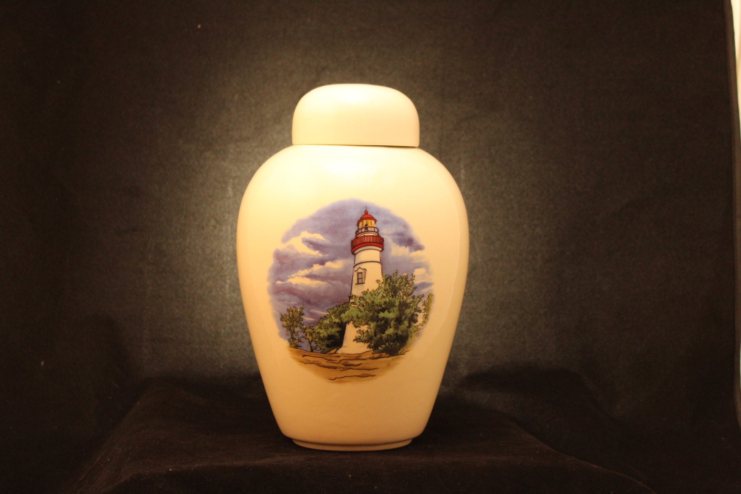 Lighthouse Ceramic Jar with Lid Adult Cremation Urn Large Etsy