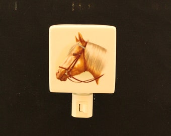 Palamino Horse Head 3 " Square Porcelain Night Light, Wall Plug Memorial Light