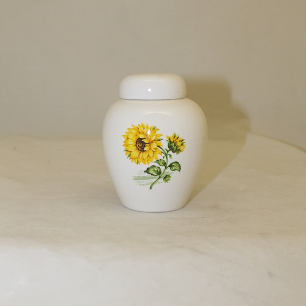 Ceramic jar with lid, Sunflower Cremation Urn, Small Pet Urn, Small Cat Urn, Keepsake urn, art pottery,
