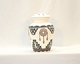 Handmade Native American Dream Catcher Pottery Cremation Urn