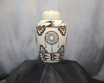 Native American Dream Catcher Cremation Urn: Handmade Ceramic Art Pottery
