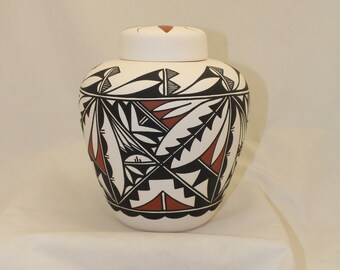 Native American Extra Large Urn for Human Ashes, Jar with Lid, Hand Made Pottery Funeral Urn