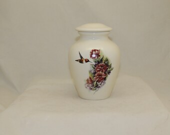 Handmade Orange Poppy Hummingbird Cremation Urn, Art Pottery Jar, Child/Pet Urn
