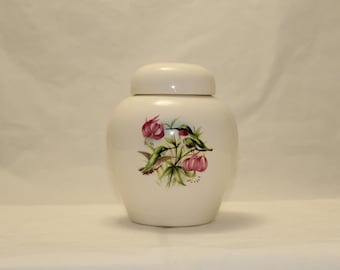 Hummingbird and Lily Cremation Urn for ashes, Ceramic jar with lid, Child or pet urn