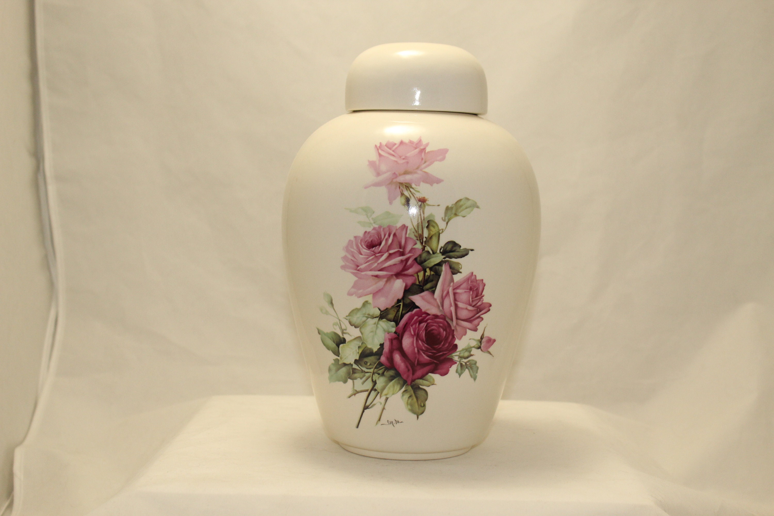 Adult Cremation Urn with Pink Roses, Urns for Human Ashes, Large