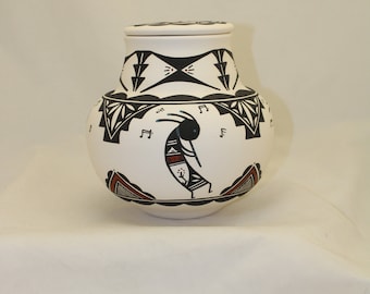 Hand Painted Kokopelli Pottery Cremation Urn, Native American Art