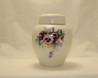Pansy Cremation Urn, Ceramic Jar with Lid,urn, Large Urn for Human Ashes, large jar, art pottery, handmade funeral urn purple flowers