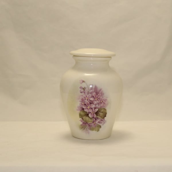 Violets on Ceramic Jar with Lid,Tiny Cremation Urn,Baby Urn,Keepsake Urn,Urn for Ashes, Cat Urn, Pet Urn Tiny jar, art pottery, Handmade Urn