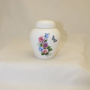 Sweet Peas Butterfly Cremation Urn: Handmade Ceramic Pet/Keepsake Urn