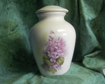 Purple Violets Ceramic jar with lid, Adult Creemation Urn, Jar with lid,Large Cremation Urn, large jar, art pottery, handmade