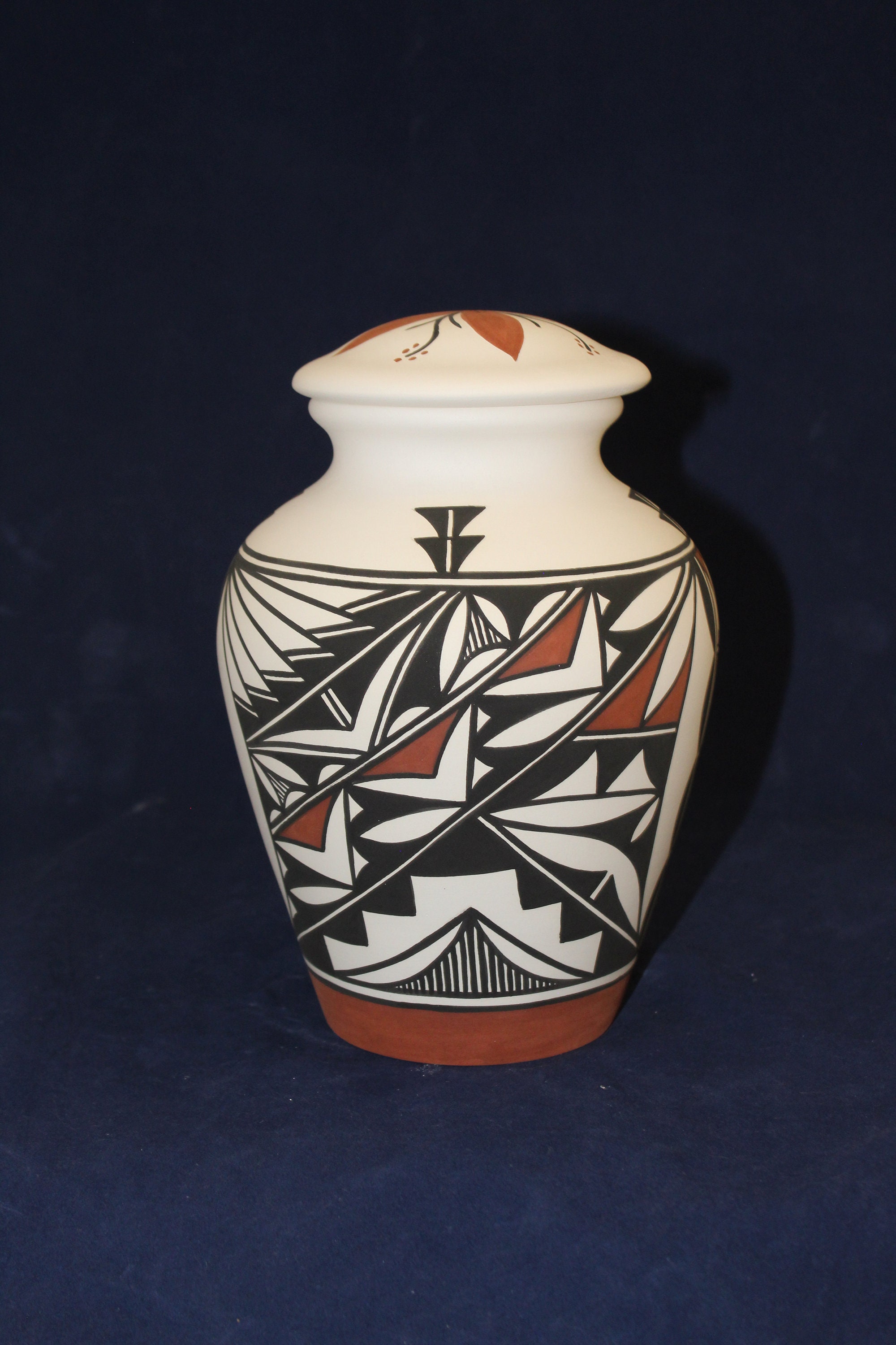Native American Adult Cremation Urn, Ceramic Jar with Lid, Hand Painted