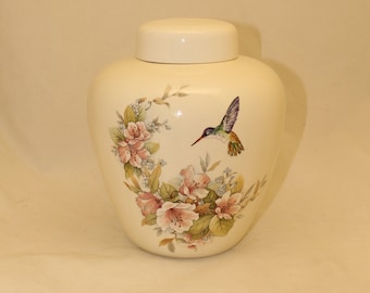 Handmade Hummingbird and Pink Flowers Cremation Urn, Large Funeral Urn