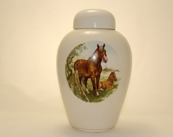 Horse Urn Ceramic Jar with Lid, Adult Cremation Urn, Urn for Human Ashes, large urn, large Ginger Jar, Funeral Urn, Art Pottery, Handmade