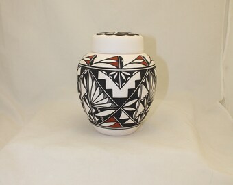 Native America Adult Cremation Urn for Human Ashes Urn, Large Hand Painted Art Pottery Jar with Lid