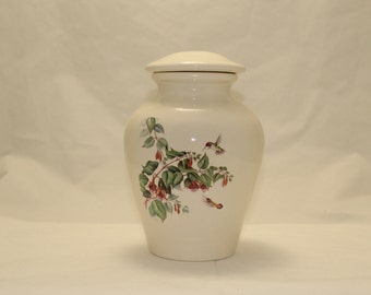 Hummingbird and Fuchsia Medium Cremation Urn, Ceramic Jar with Lid, Pet Urn, Keepsake Urn, Urn for Ashes, Art Pottery, Handmade Funeral Urn
